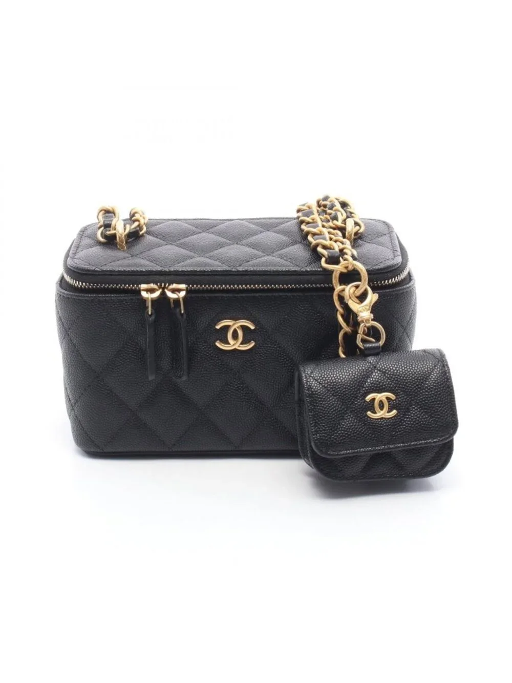 Chanel Shoulder Bag Quilted Vanity Black Calf Chain